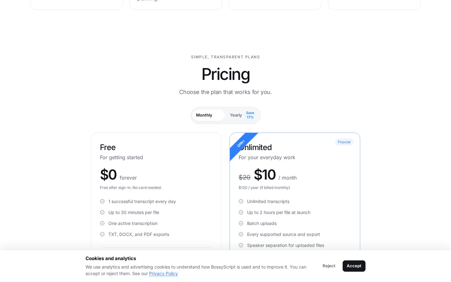 Bossy Script Pricing