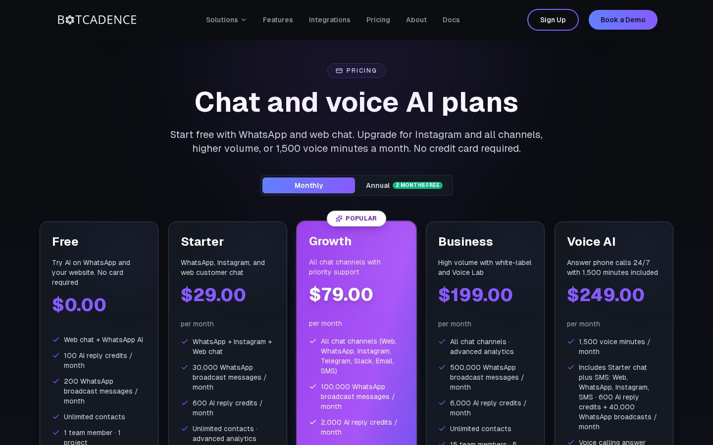 Botcadence Pricing
