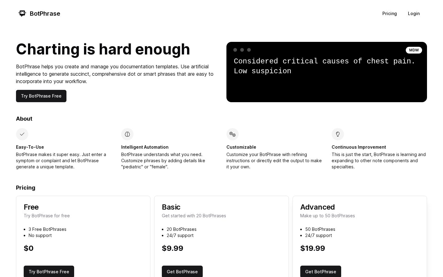 BotPhrase Homepage
