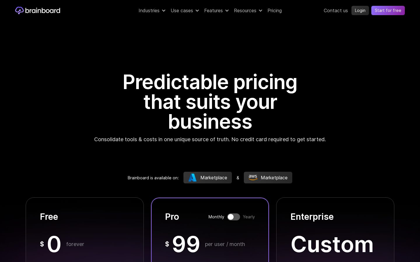 Brainboard Pricing