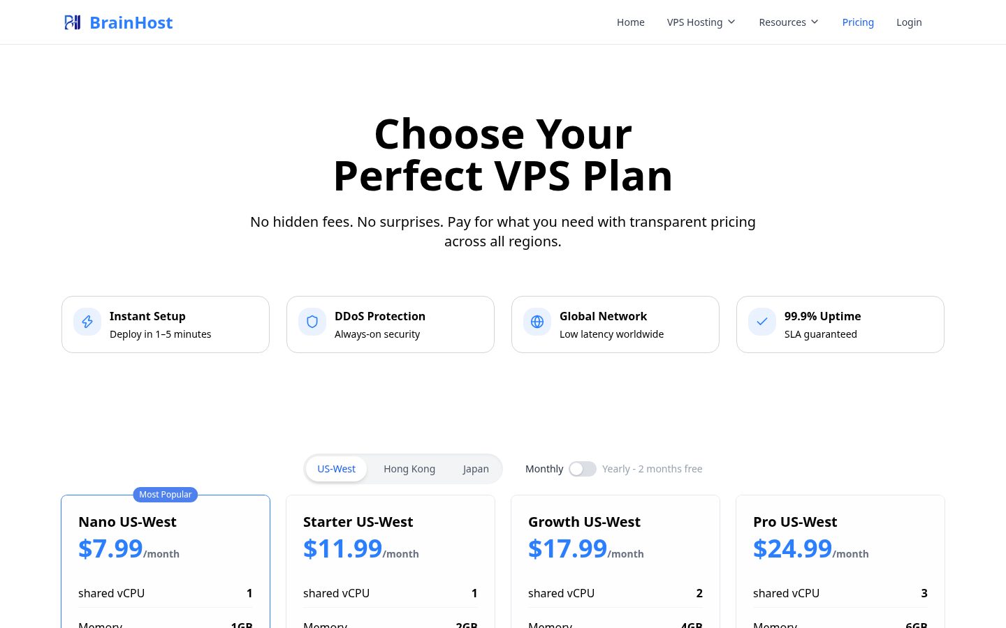 BrainHost Pricing