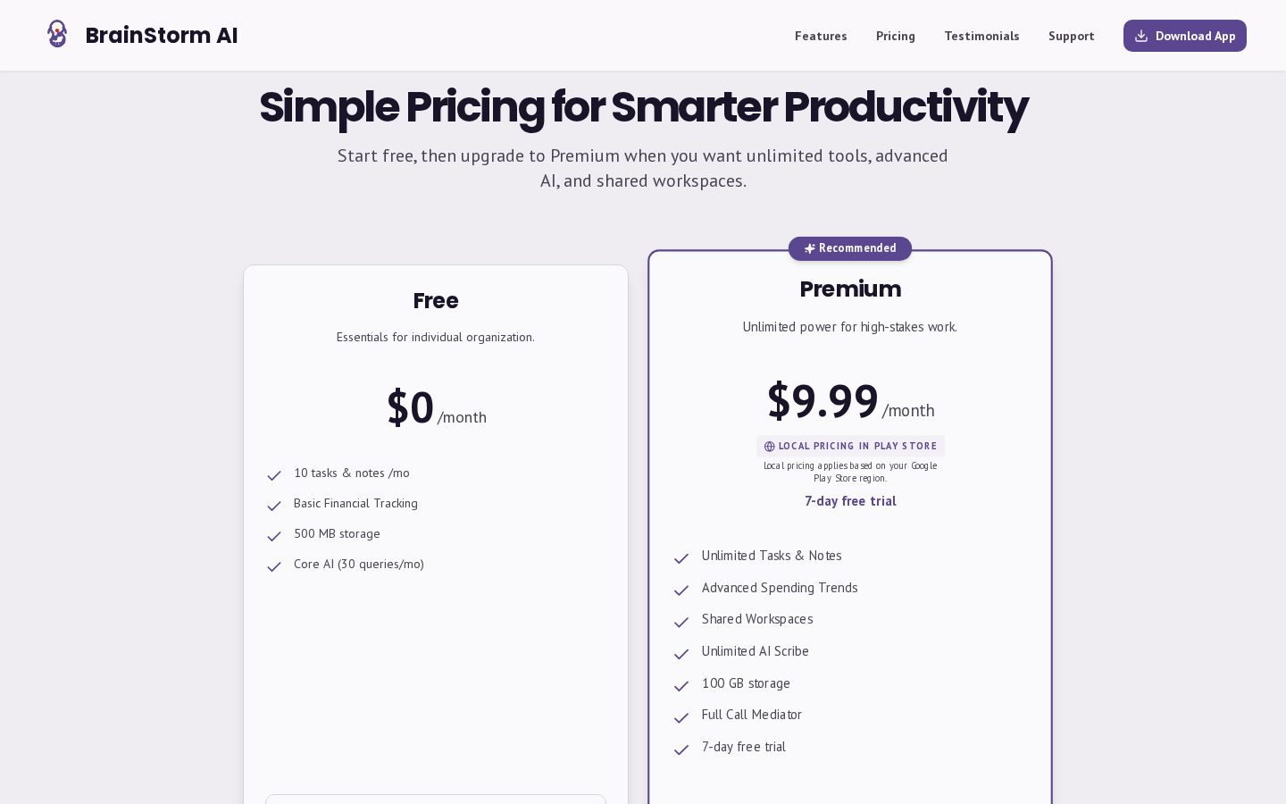 BrainStorm AI Pricing