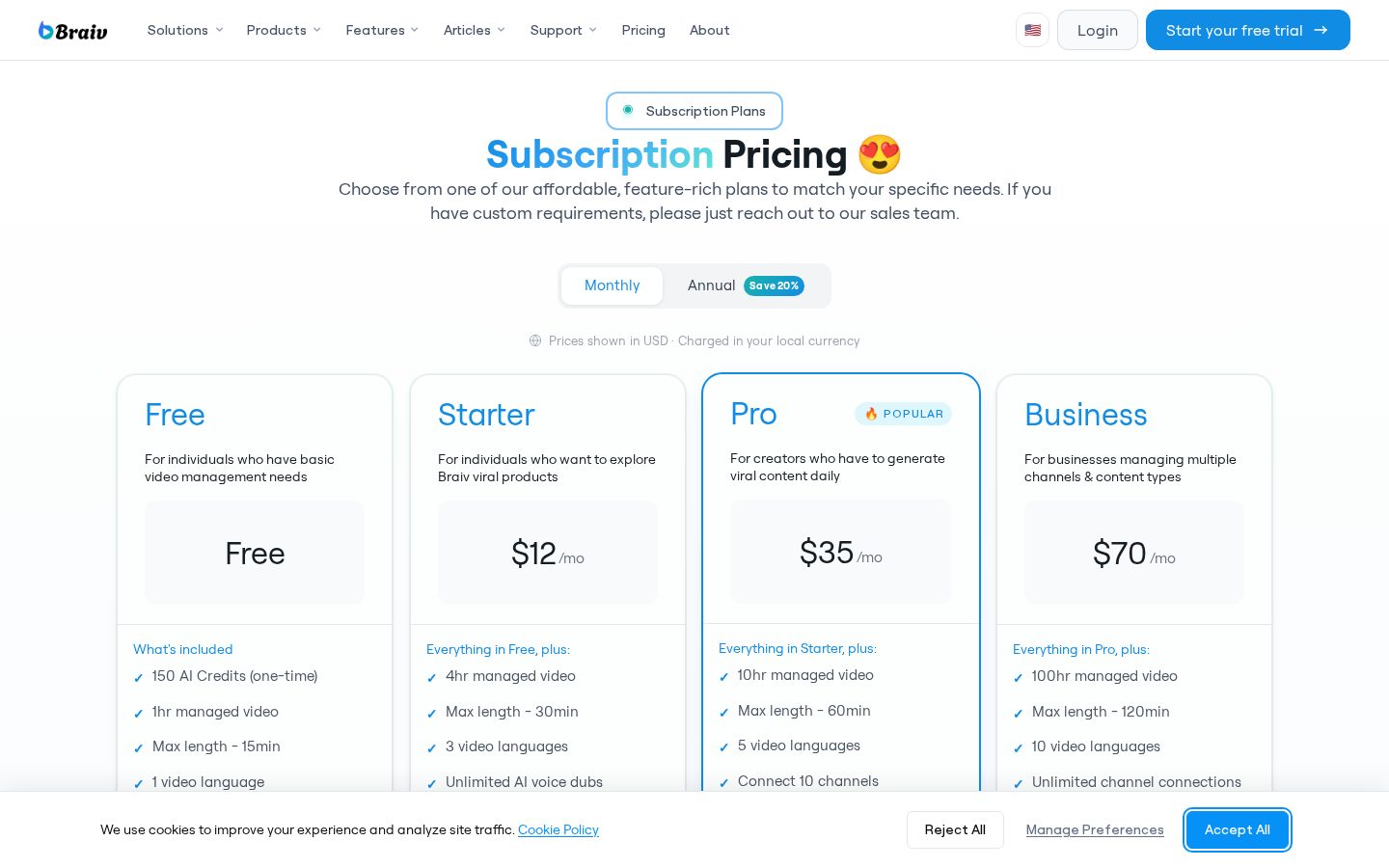 Braiv Player Pricing