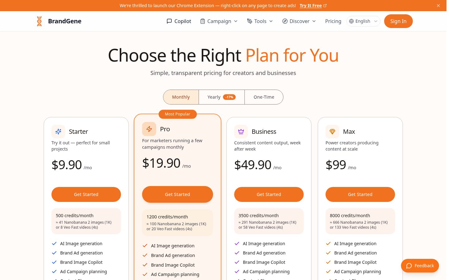 BrandGene Pricing
