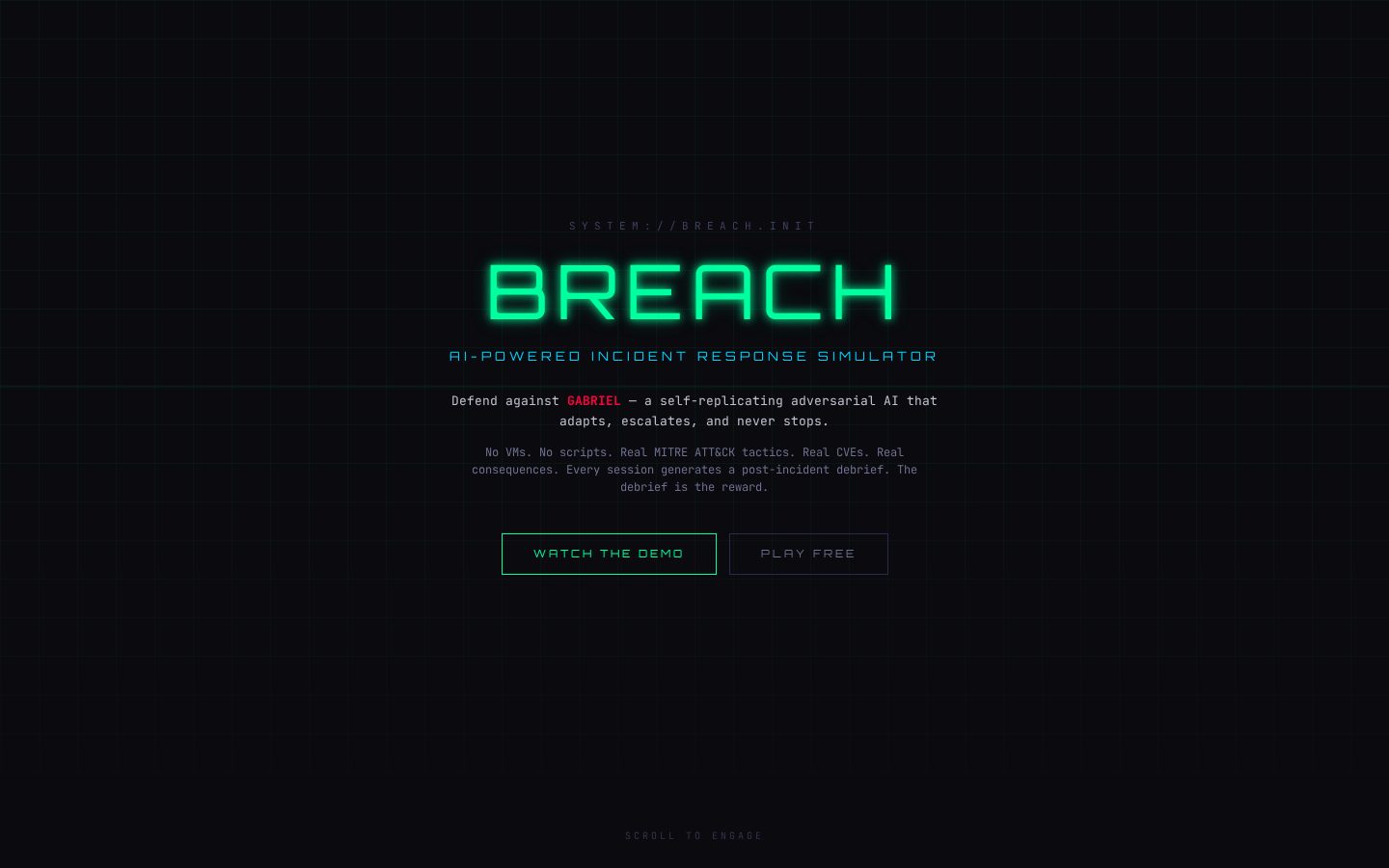 BREACH Incident Response Simulator Homepage