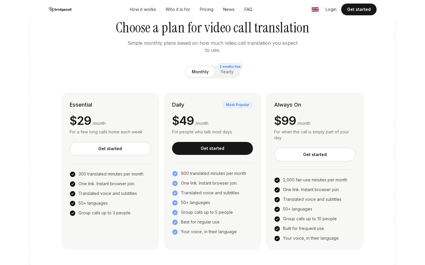 Bridgecall Pricing