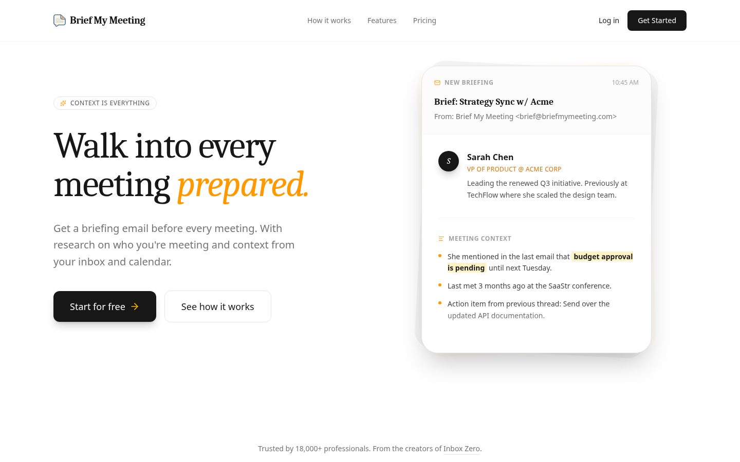 Brief My Meeting Homepage