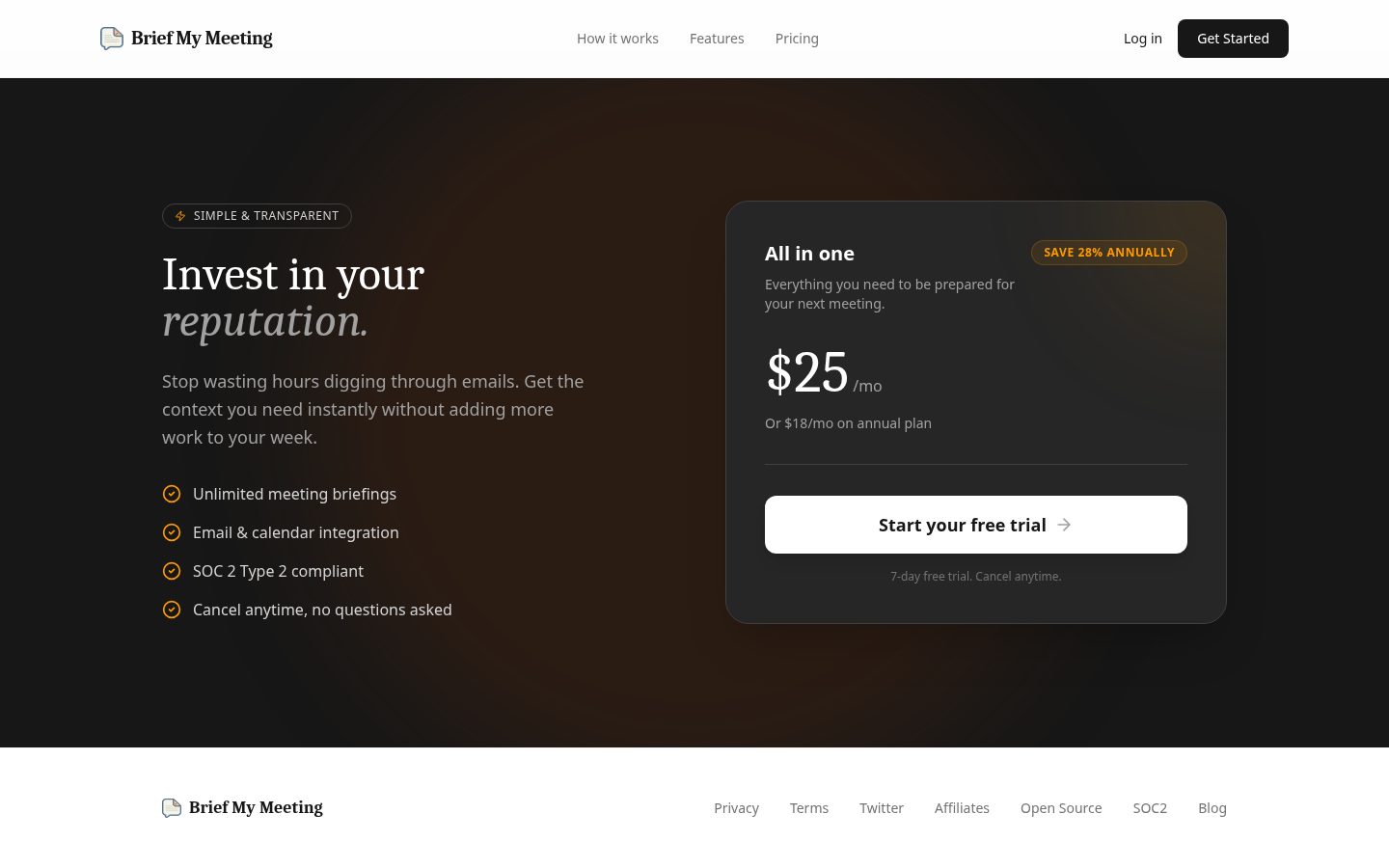 Brief My Meeting Pricing