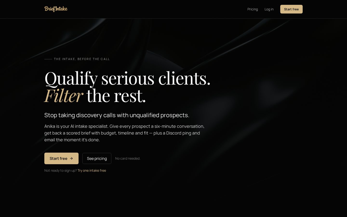 BriefIntake Homepage