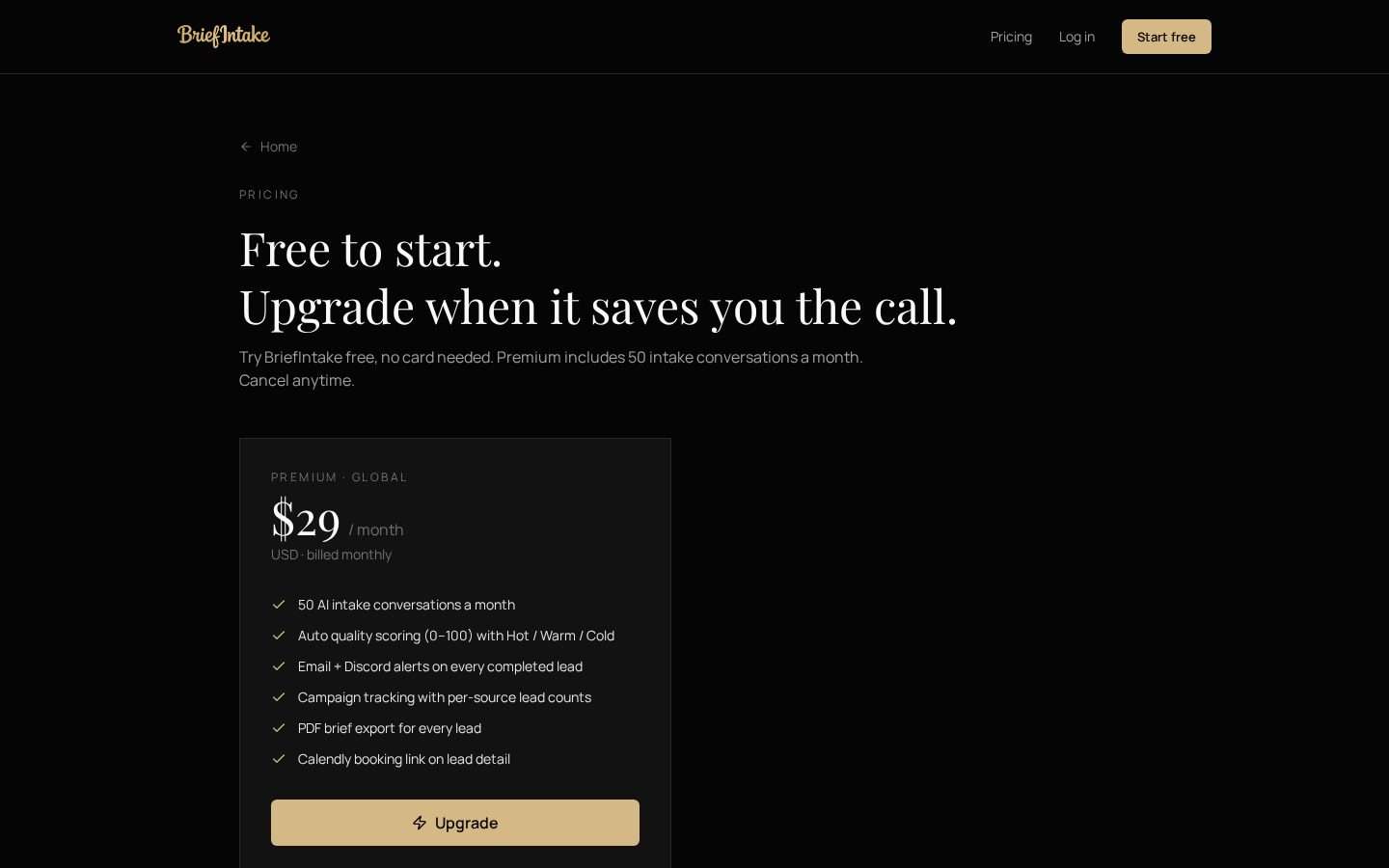 BriefIntake Pricing