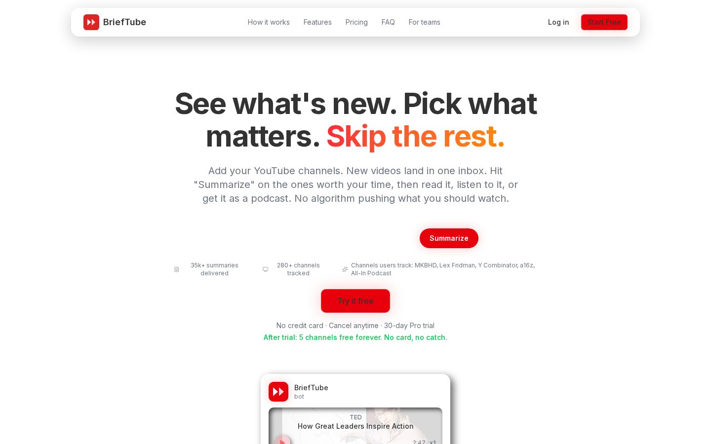 BriefTube Homepage