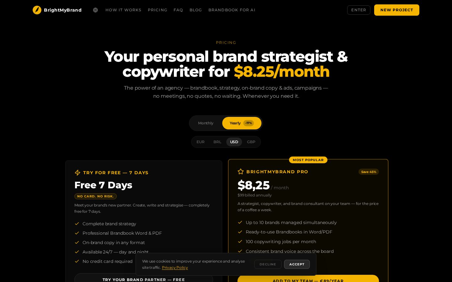 Bright My Brand Pricing