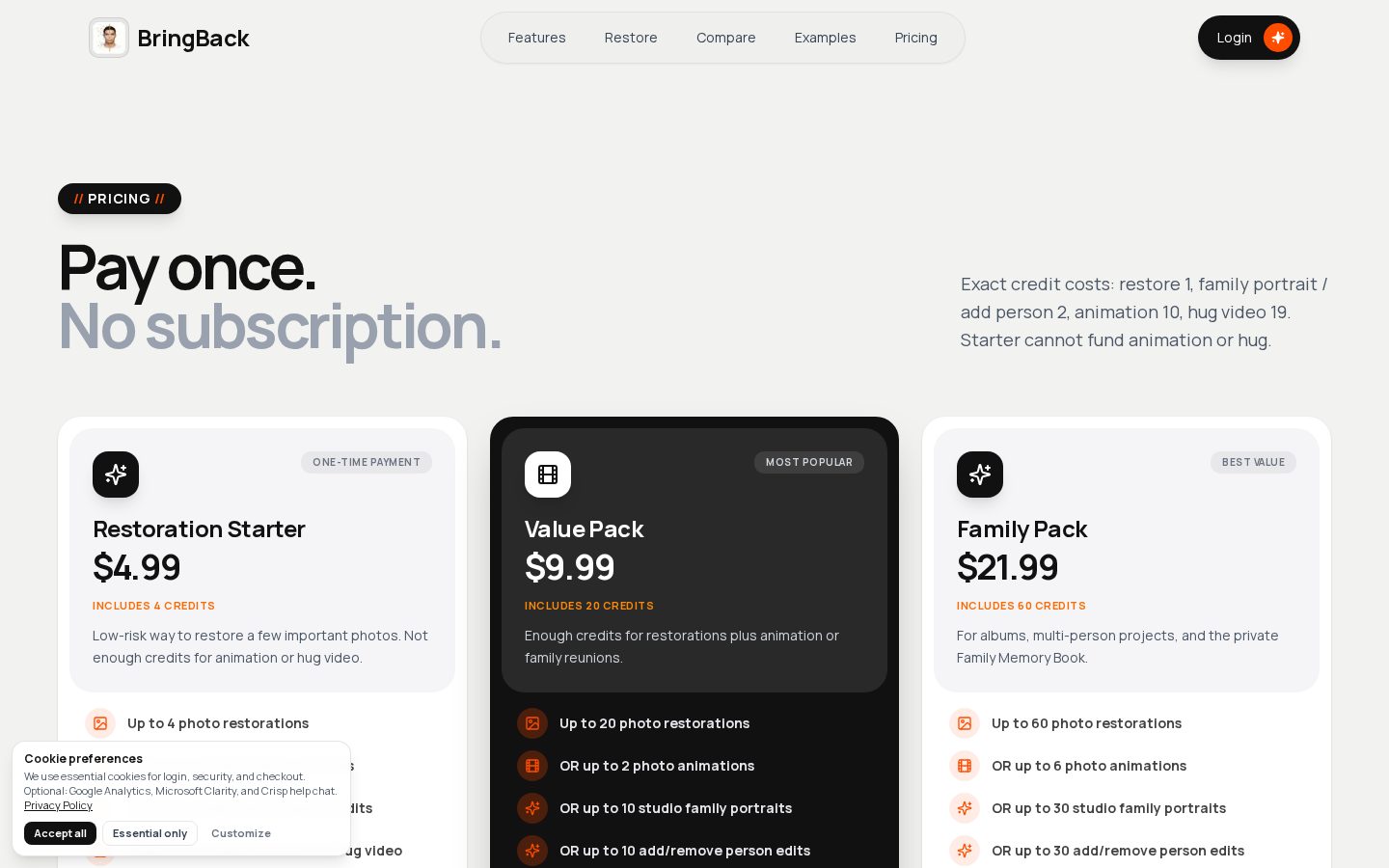 BringBack Pricing