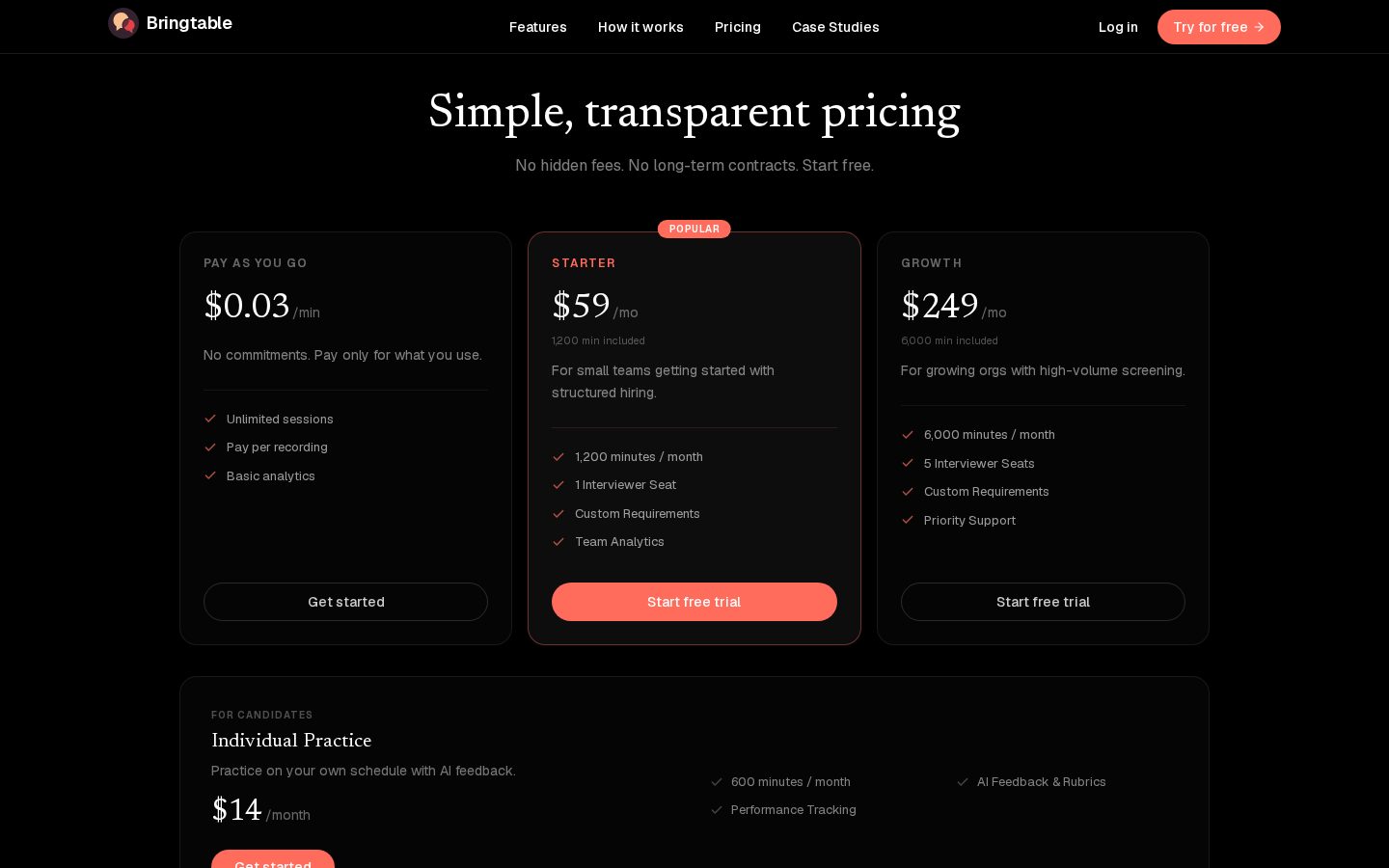 Bringtable Pricing