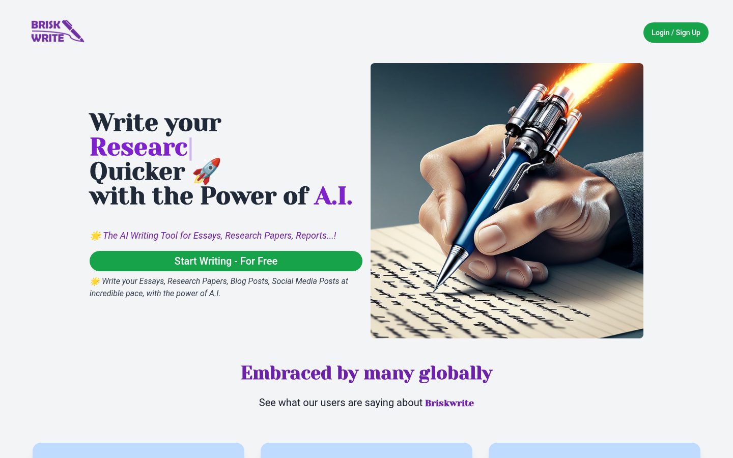 Brisk Write Homepage