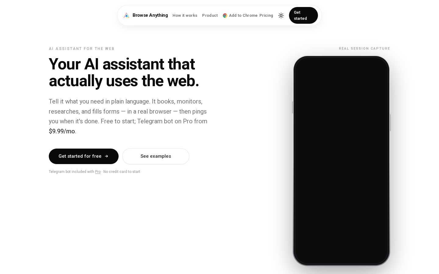 Browse anything (AI browser agent) Homepage