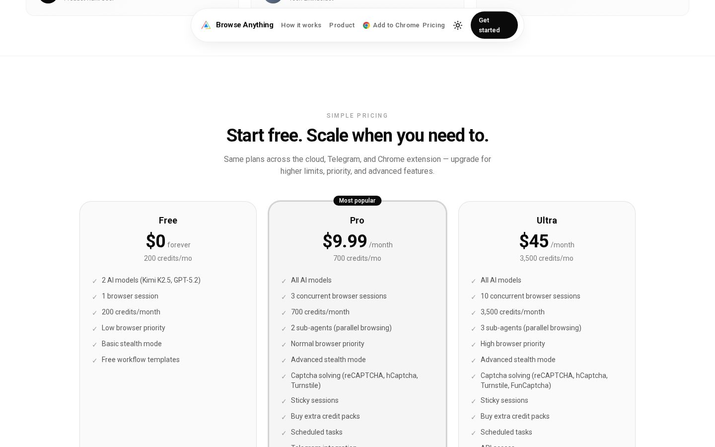 Browse anything (AI browser agent) Pricing