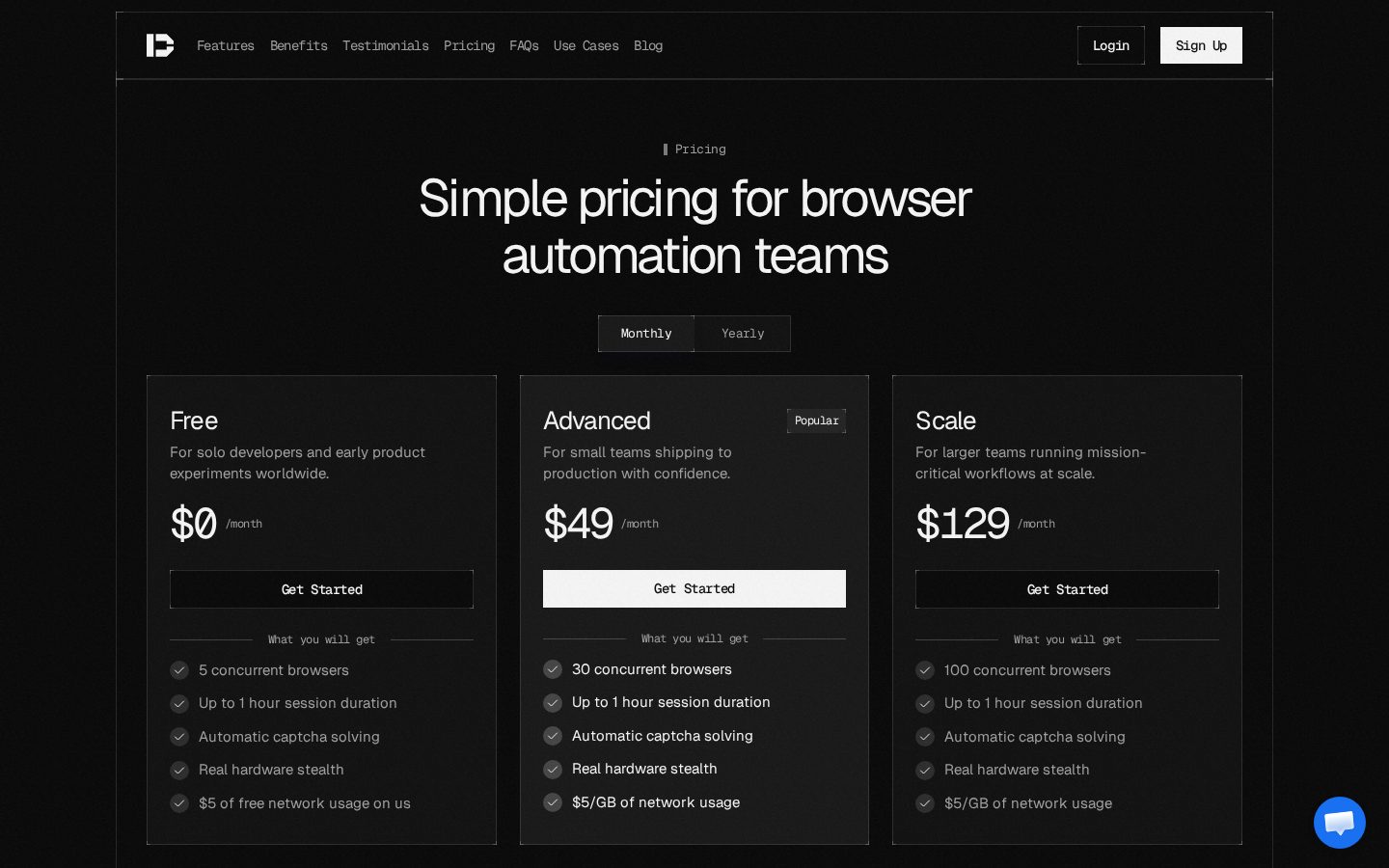 Browser Cash Pricing