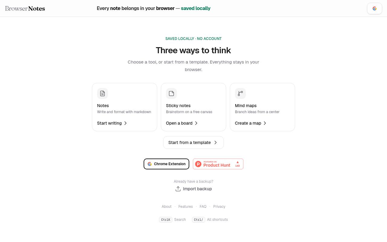Browser Notes Homepage