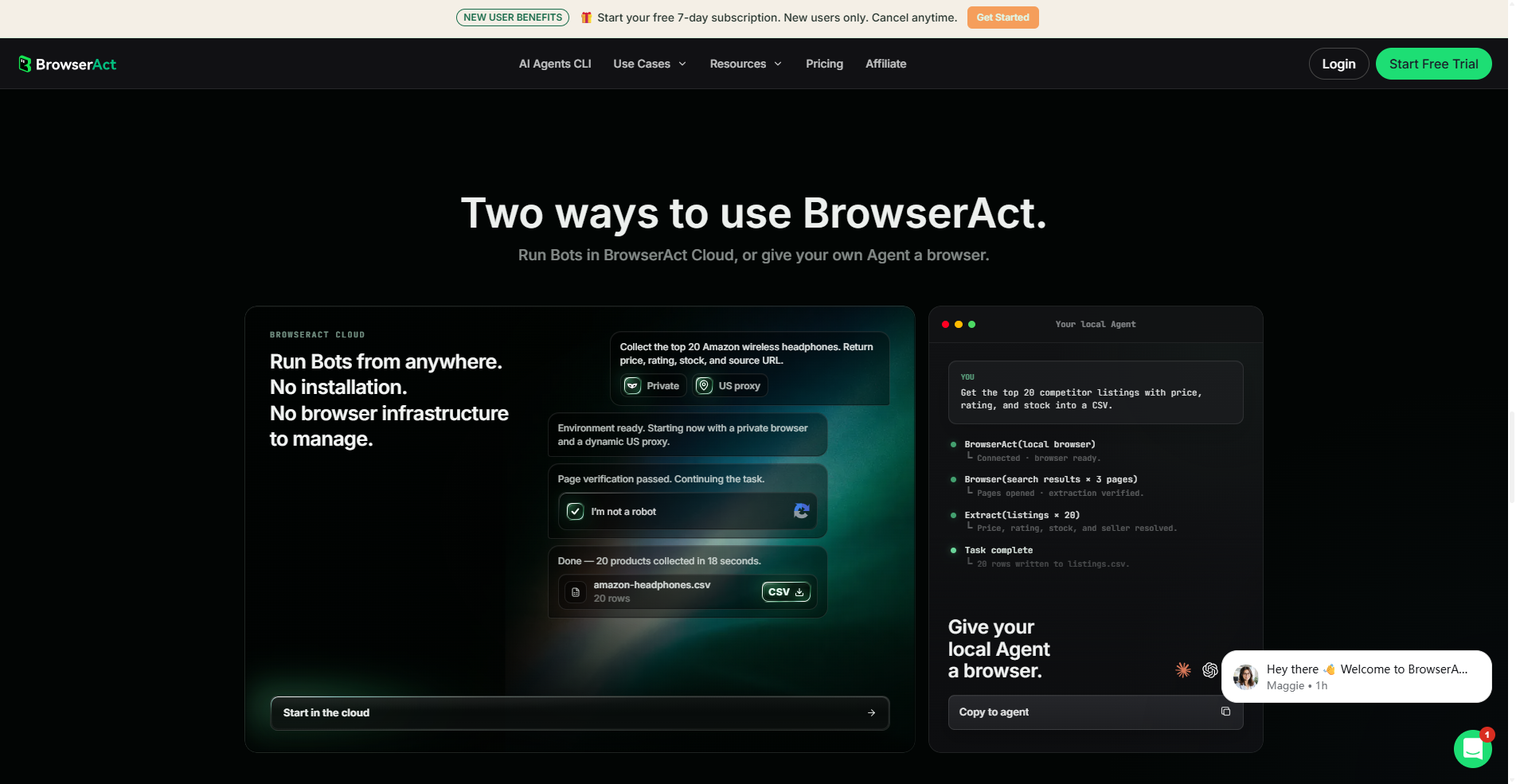Official BrowserAct website: BrowserAct Cloud and browser capabilities for your own AI agent.