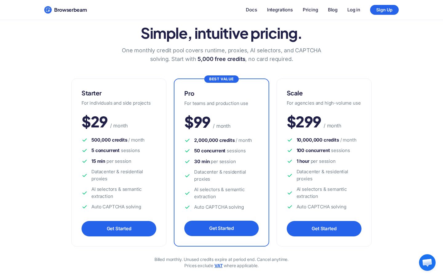 Browserbeam Pricing
