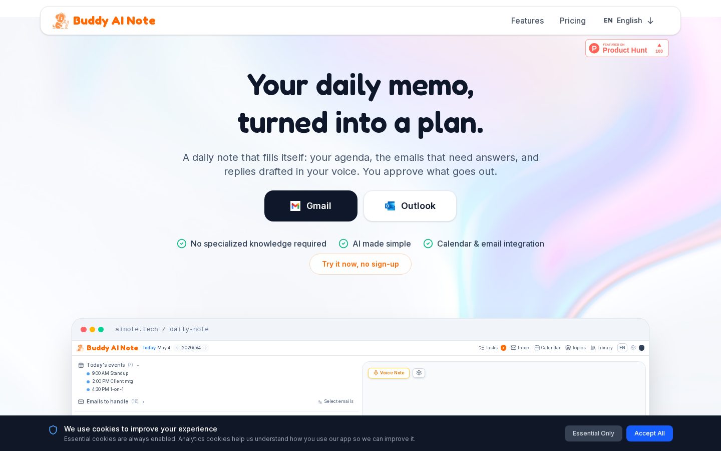 Buddy AI Note Homepage