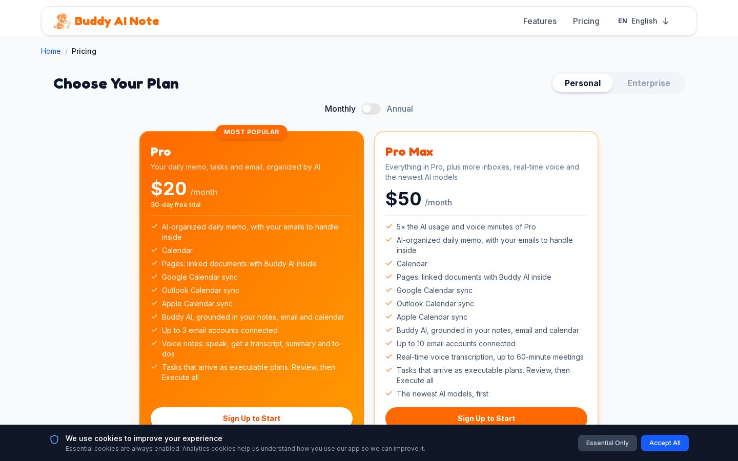 Buddy AI Note Pricing