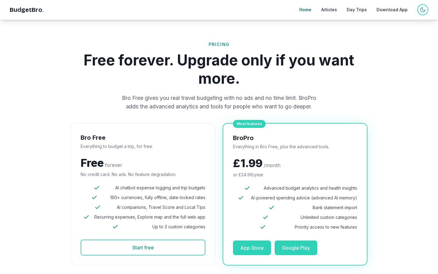 BudgetBro Pricing