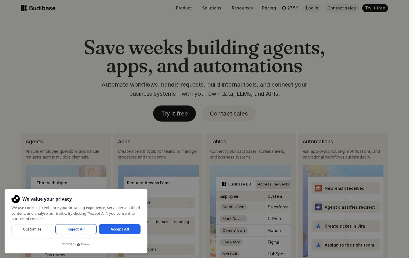 Budibase AI Agents Homepage