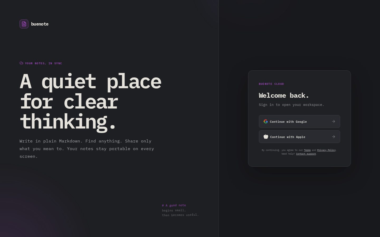 Buenote Homepage