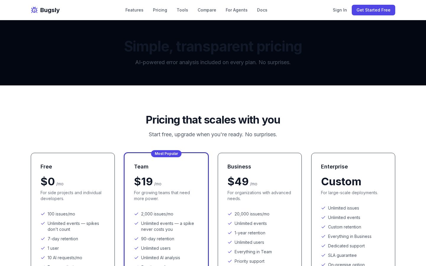 Bugsly Pricing