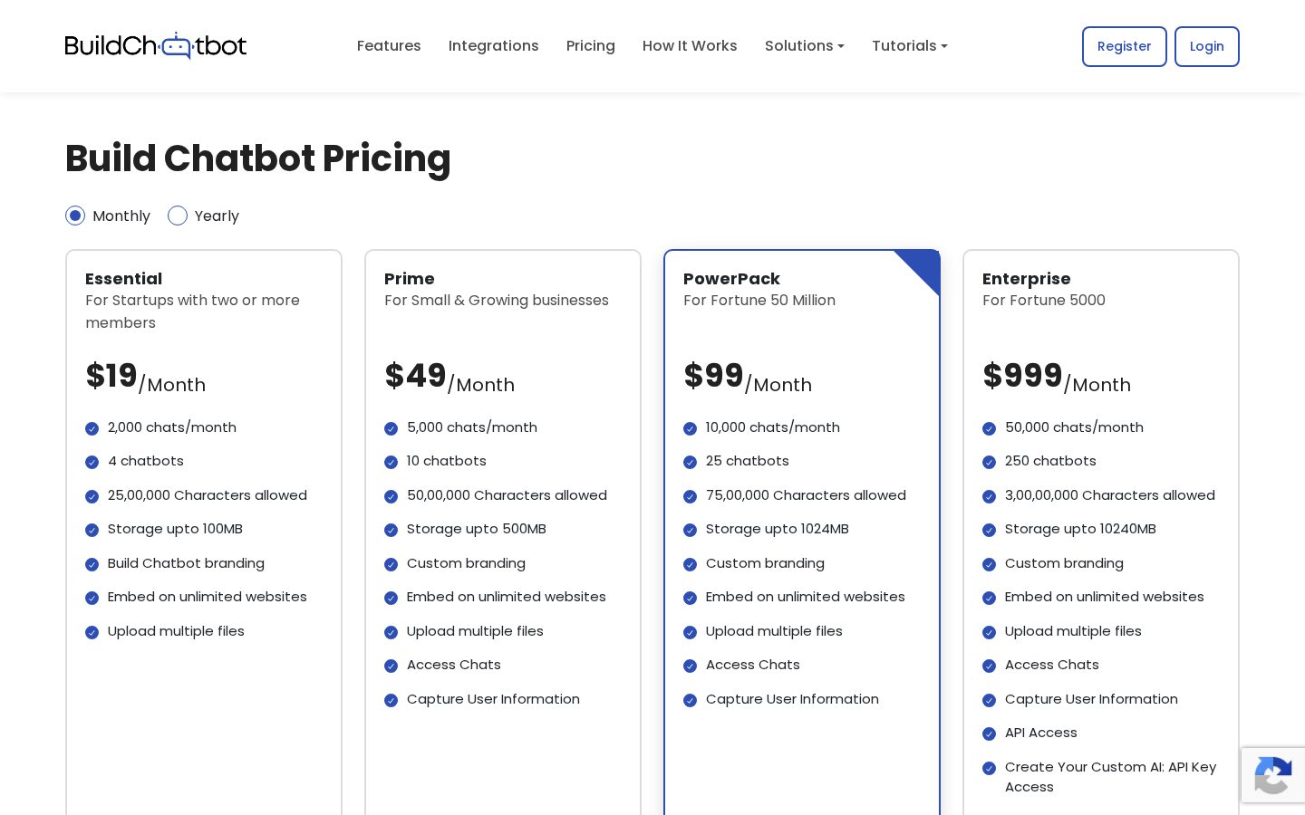 Build Chatbot Pricing