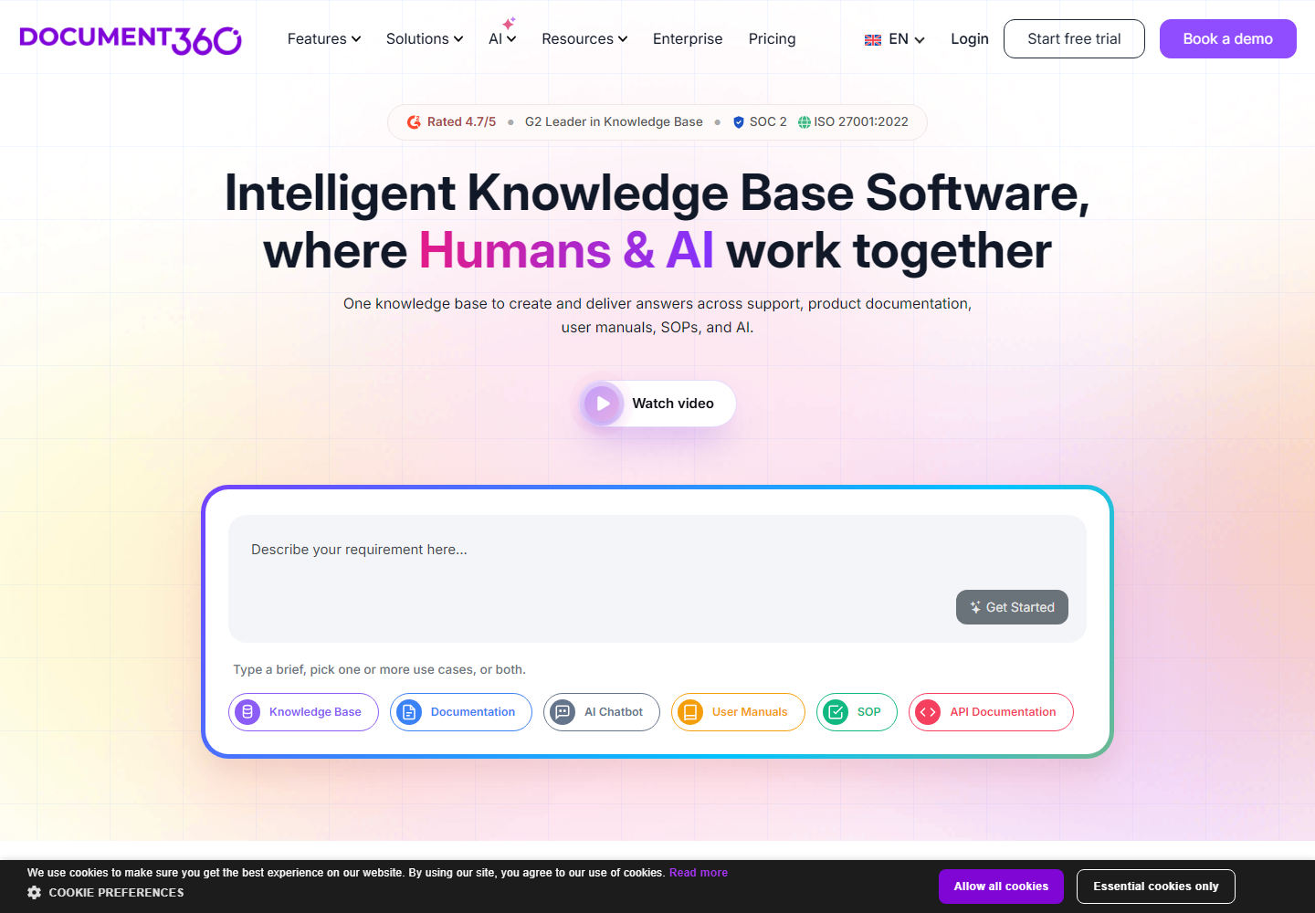 Build Intelligent Documentation with AI Knowledge Base Software homepage