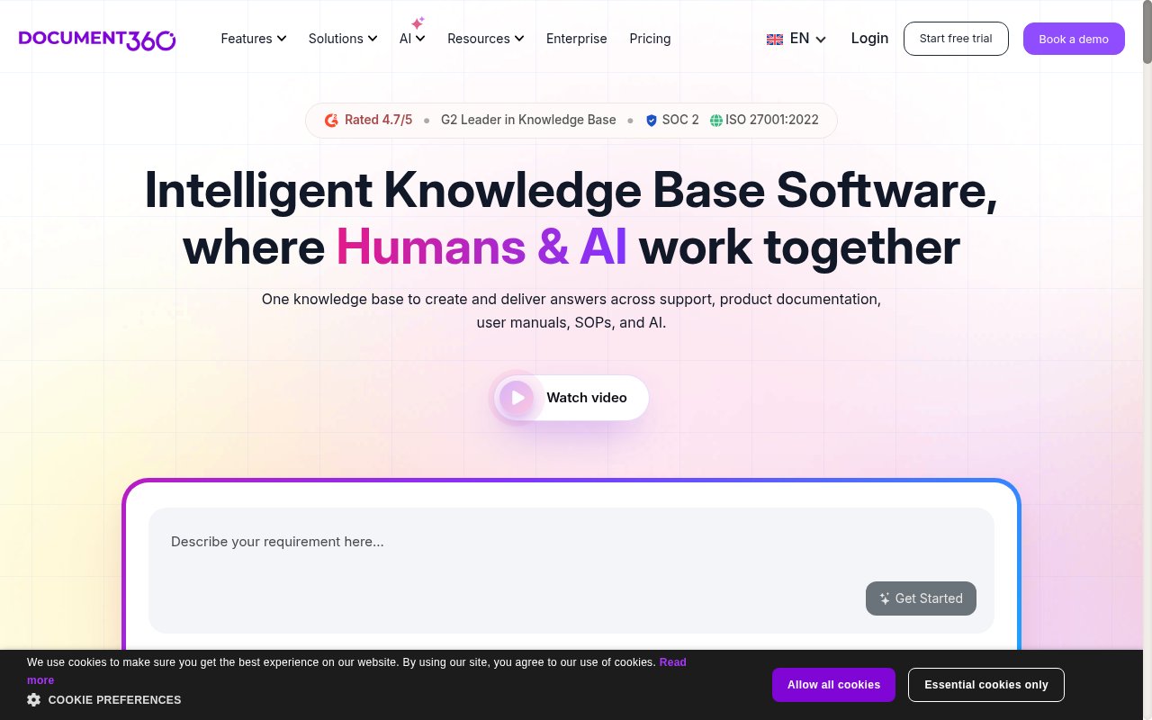 Build Intelligent Documentation with AI Knowledge Base Software homepage