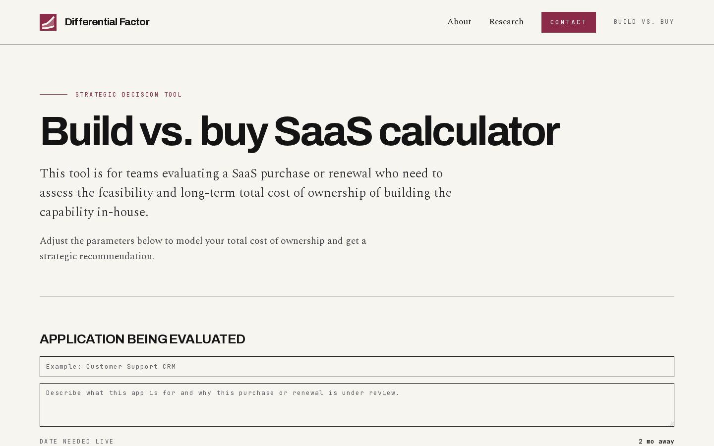 Build vs. Buy SaaS Calculator Homepage