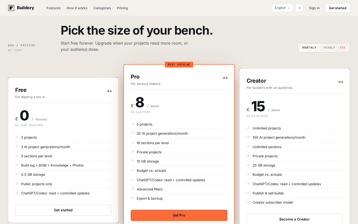 Buildory Pricing
