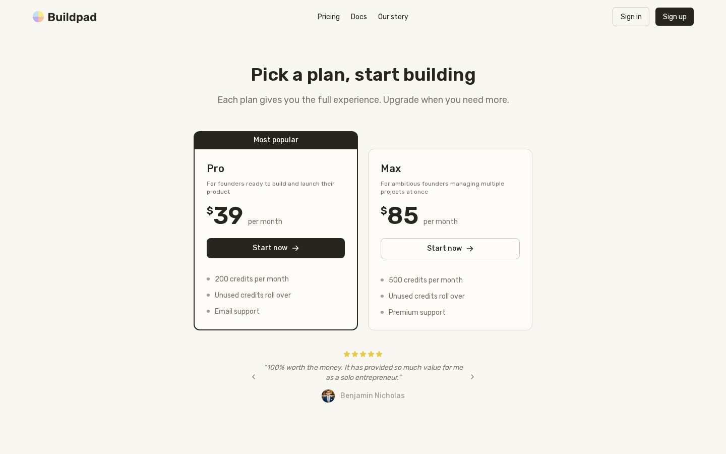 Buildpad Pricing
