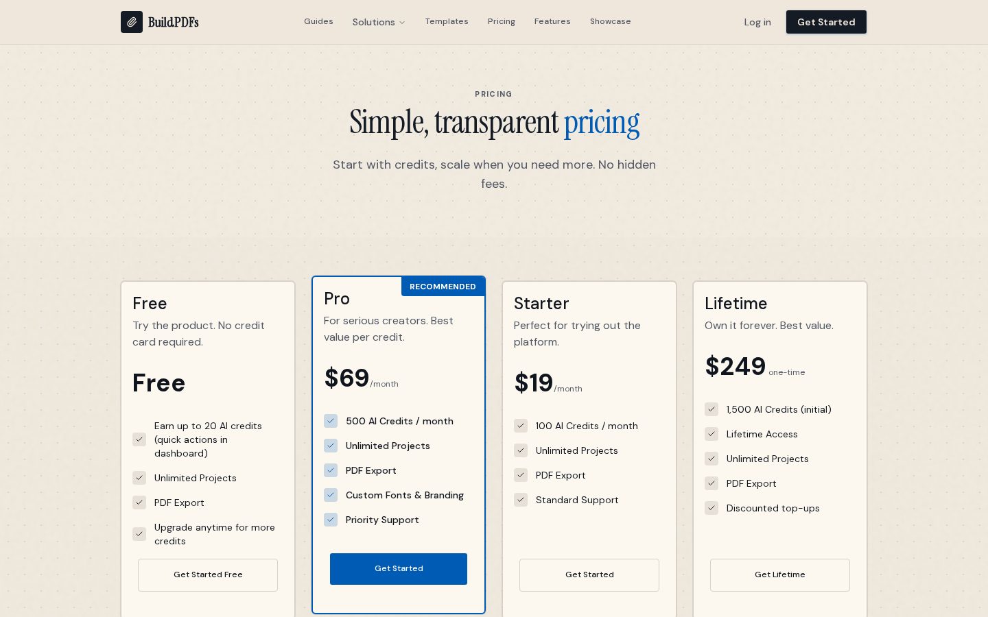 BuildPDFs Pricing
