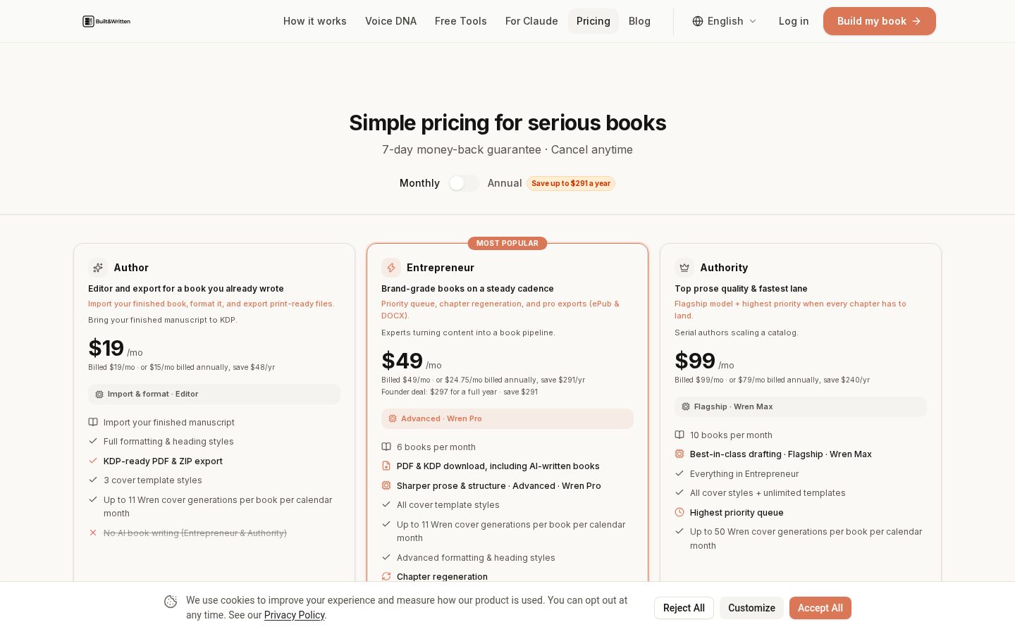 Built&Written Pricing