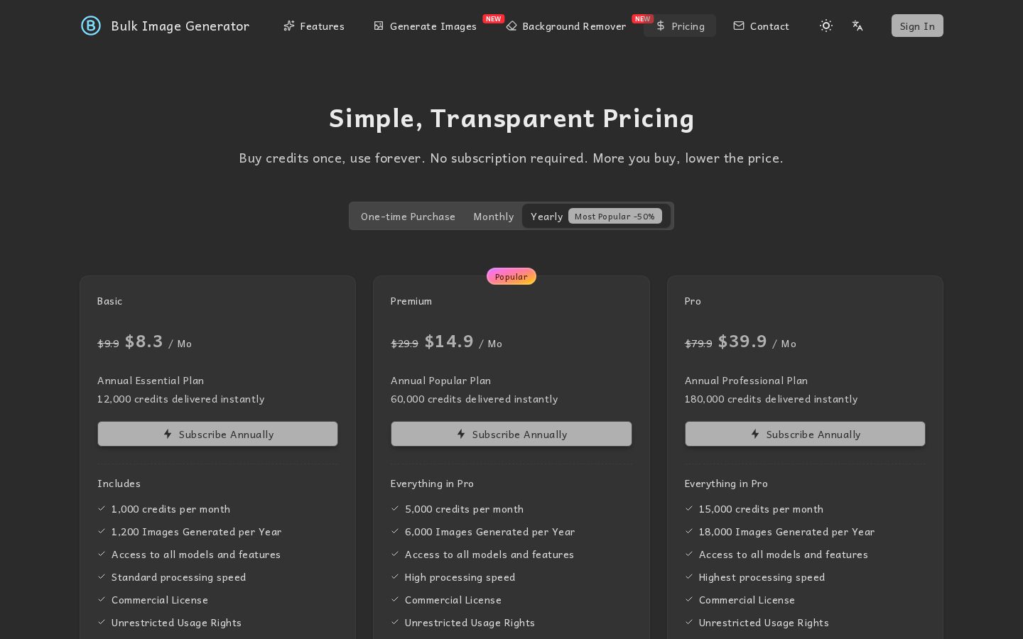 Bulk Image Generator Pricing