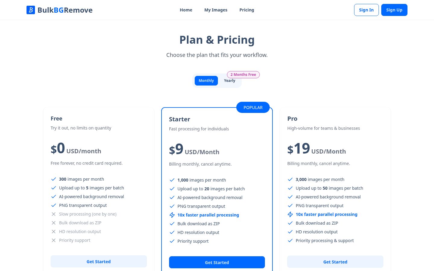BulkBgRemove Pricing