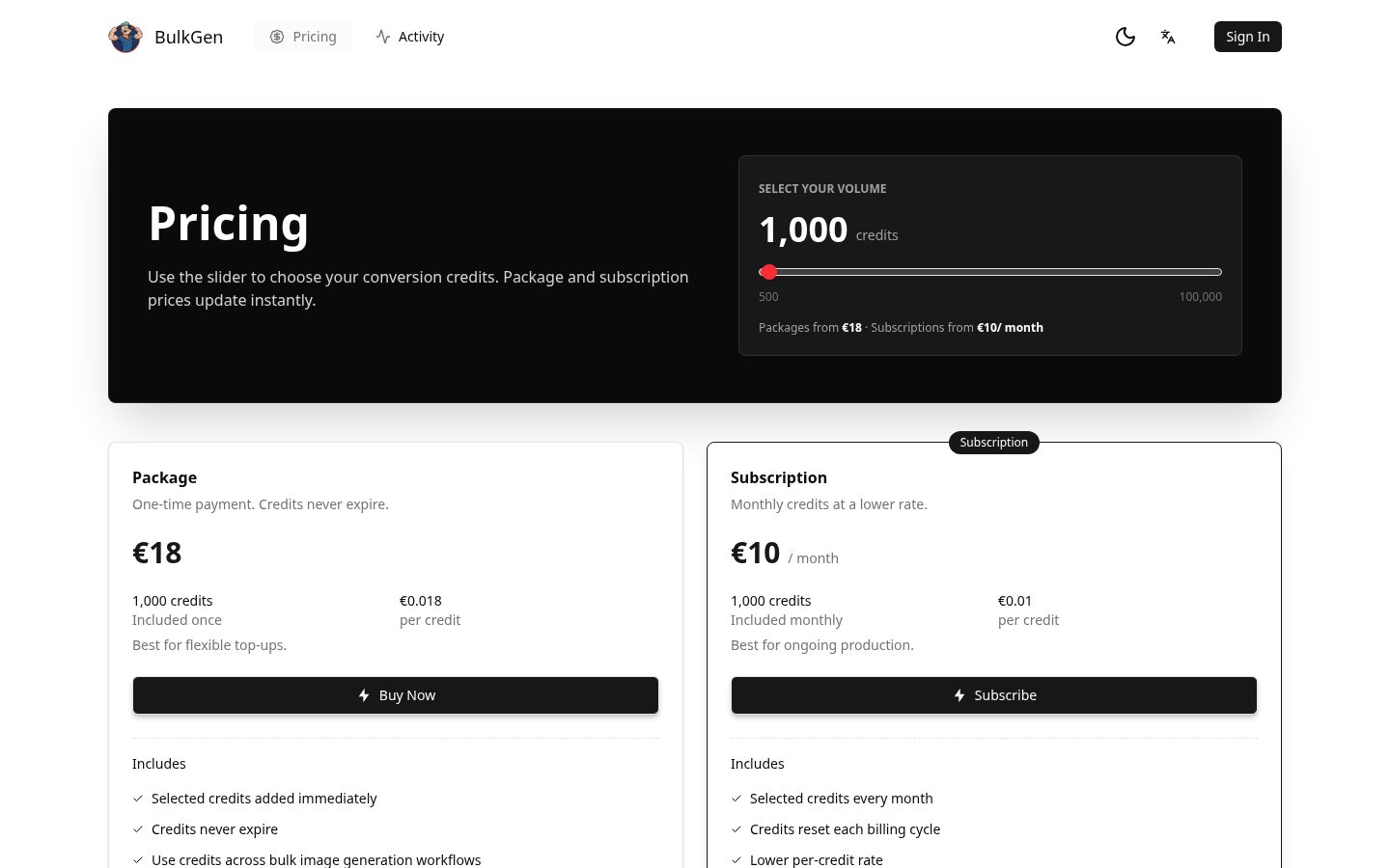 BulkGen AI Pricing