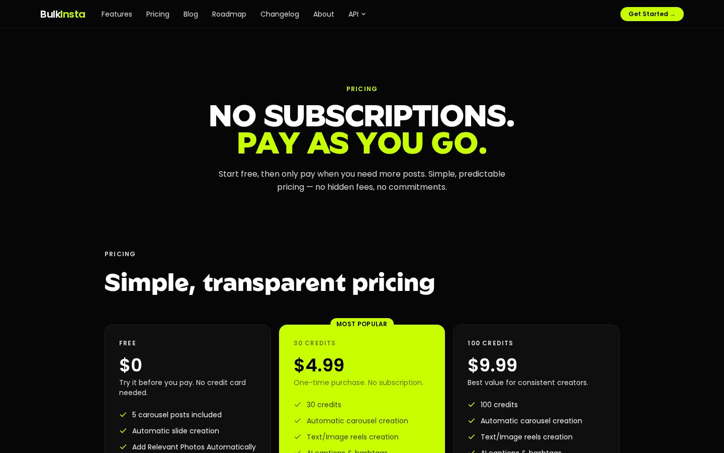 BulkInsta Pricing
