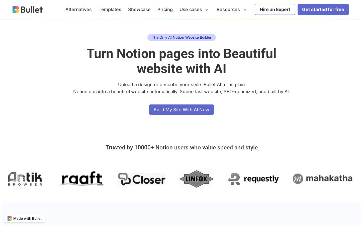 Bullet.so-AI website builder for Notion Homepage