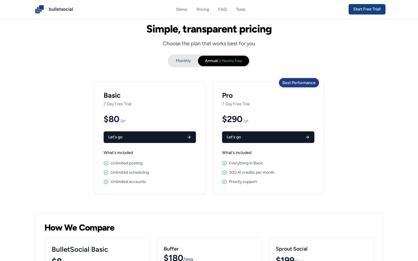 Bulletsocial Pricing