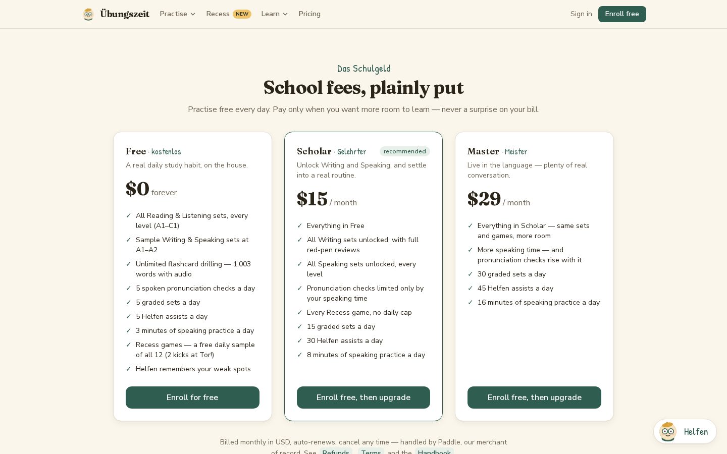 Übungszeit Pricing