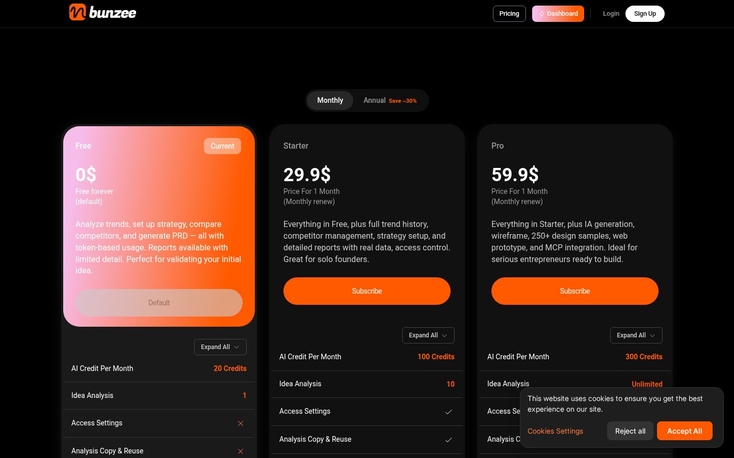 Bunzee AI Pricing