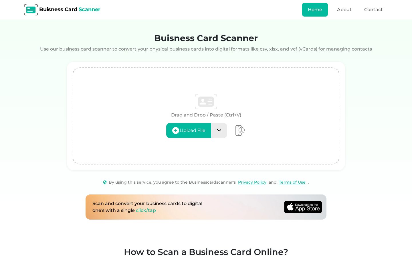Business Card Scanner Homepage