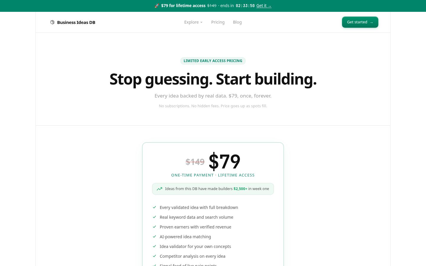 Business Ideas DB Pricing