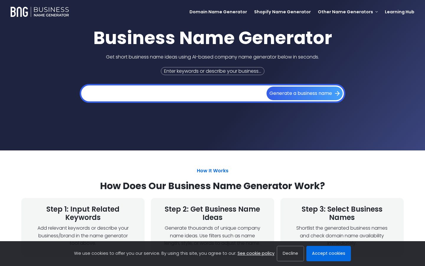 Business Name Generator Homepage